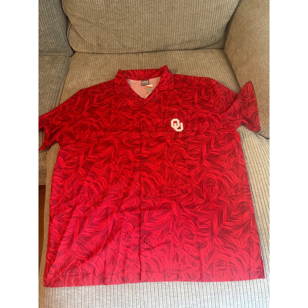 CSA Oklahoma Sooners NCAA Mens 2XL Red Tropical Leaf Button Down Shirt OU Logo
